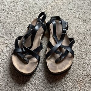 Tan and black strapped Sandals